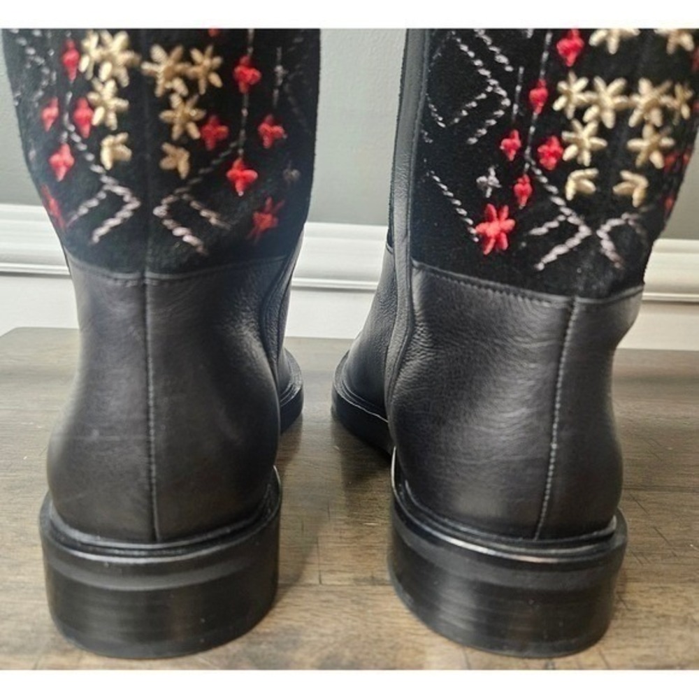 Johnny Was Embroidered Knee High Tall Riding Boots Pull On Boho Black Size 6 New - Picture 8 of 11